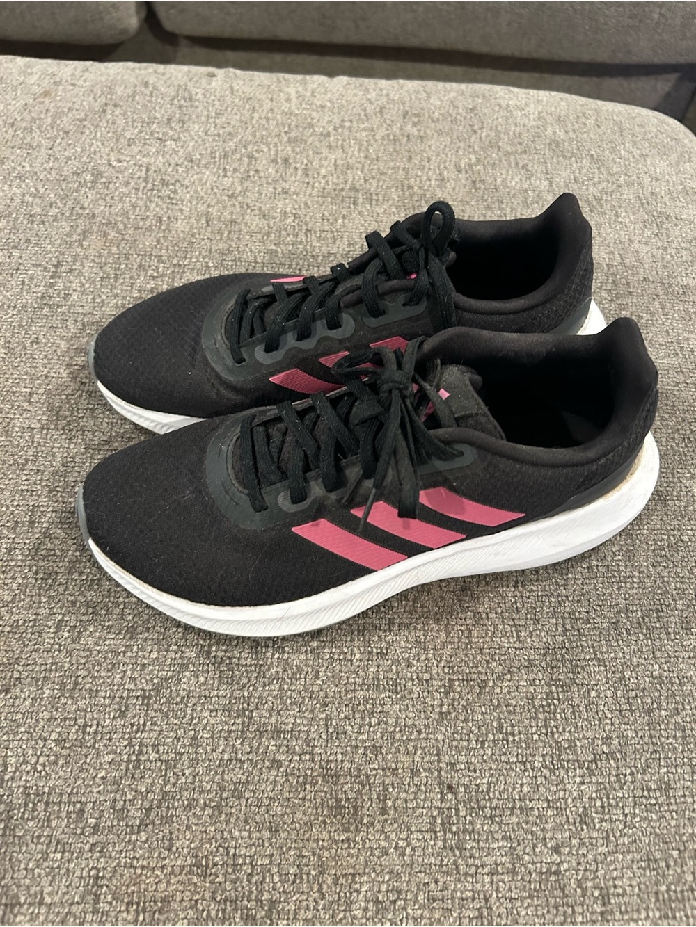 adidas Women’s Black Athletic Shoes with Pink Stripes and White Midsole